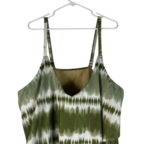 Cacique SWIM Tankini Bathing Suit Set 28 Plus Green Washy Stripes - Picture 6 of 15